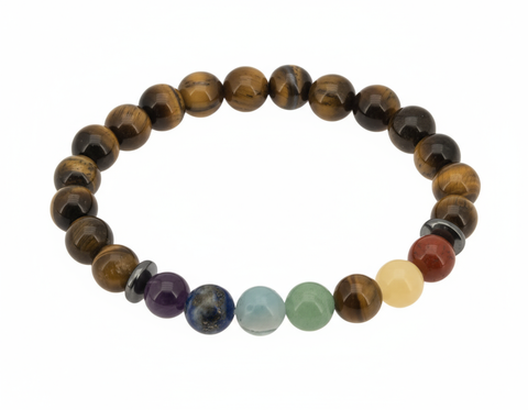 Bracelet 7 chakras œil de tigre lithothérapie