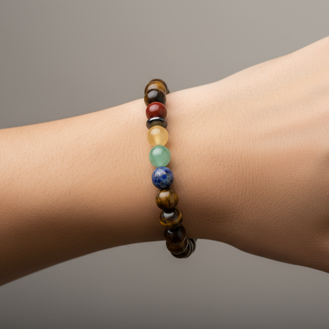 Bracelet lithothérapie 7 chakras œil de tigre 