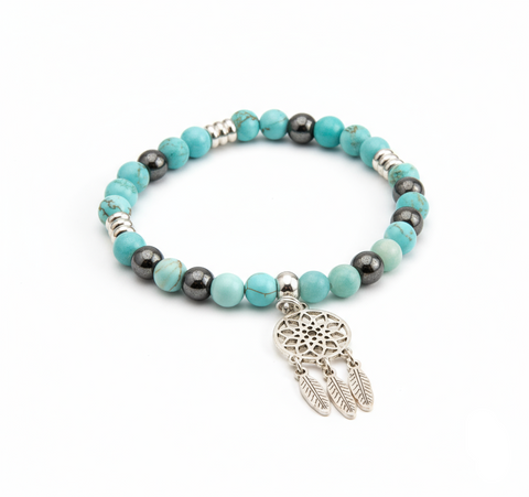 Bracelet de lithothérapie en pierre précieuse turquoise.