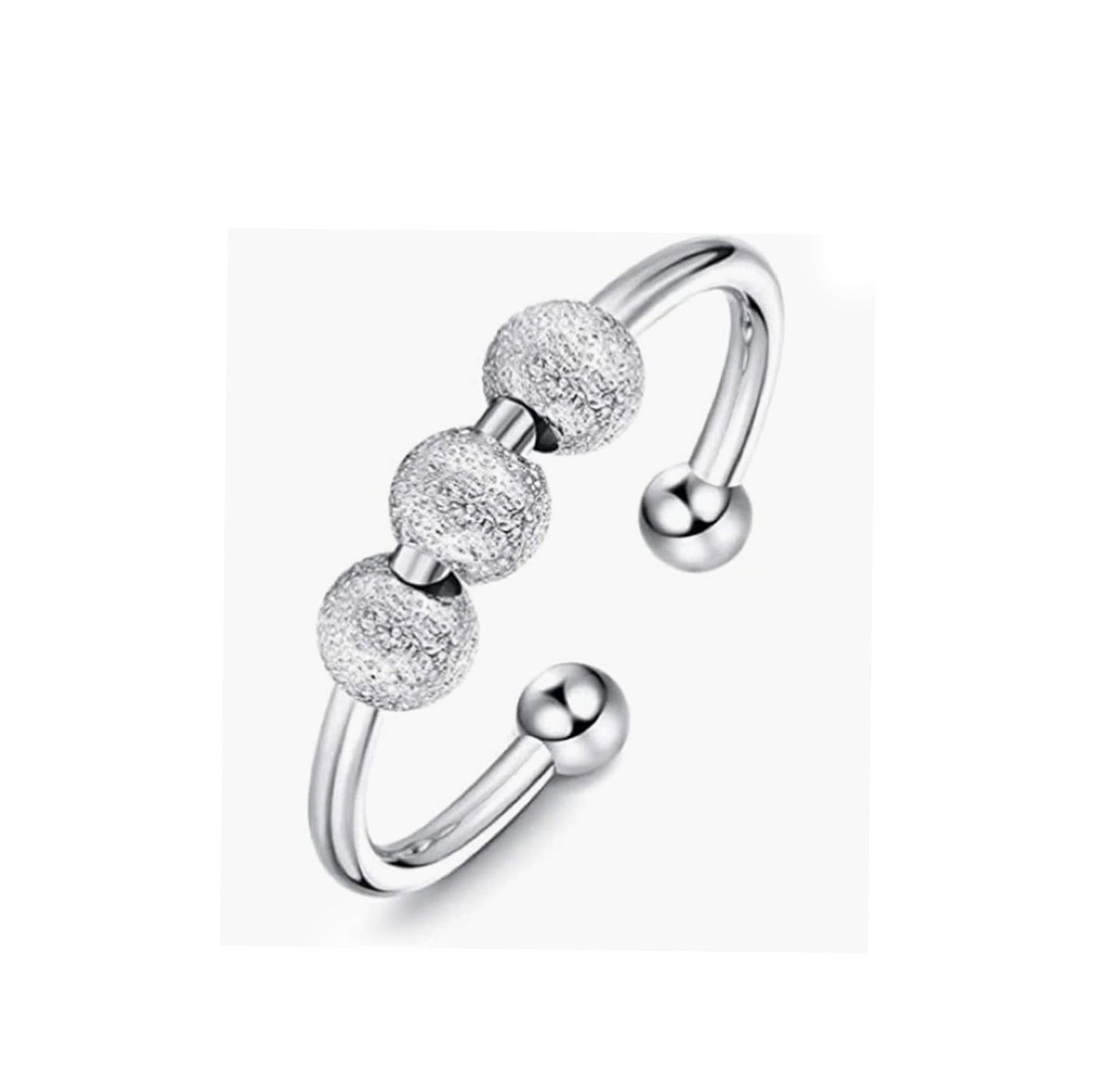 Bague anti-stress Givrée, bague ajustable à trois billes texturées