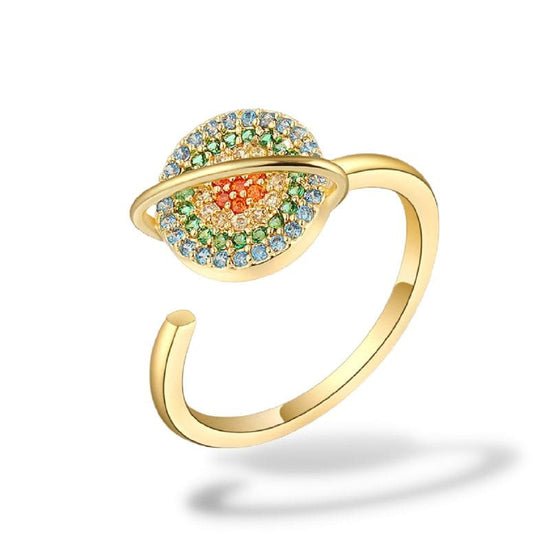 Bague anti-stress Saturne, bague ajustable à planète tournante
