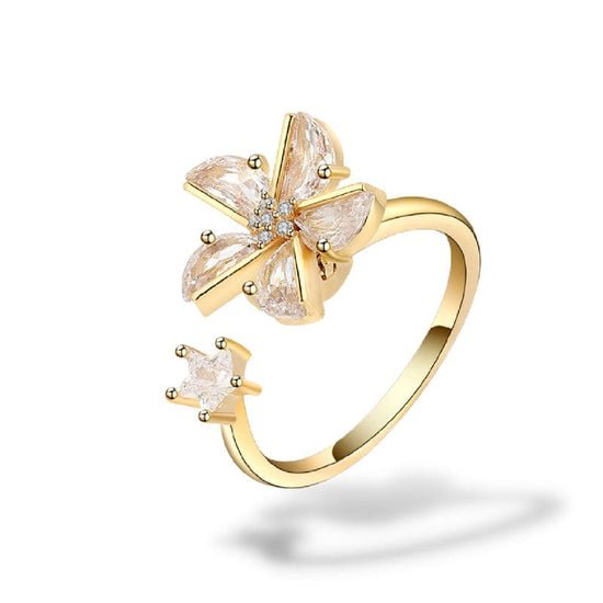 Bague anti-stress Pétale, bague ajustable à fleur facettée