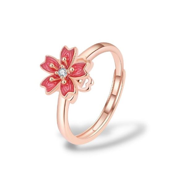 Bague anti-stress Pêcher, bague ajustable à fleur rose