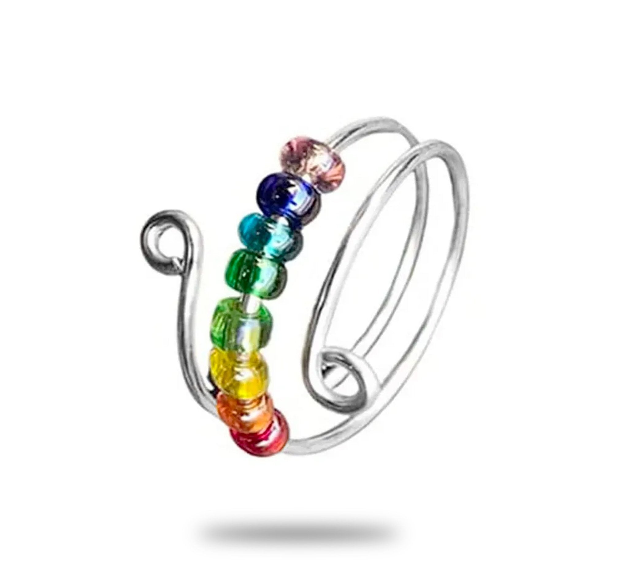 Bague anti-stress Confetti, bague ajustable à billes colorées