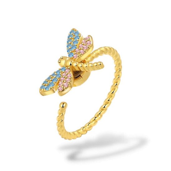 Bague anti-stress Libellule, bague ajustable à ailes multicolores