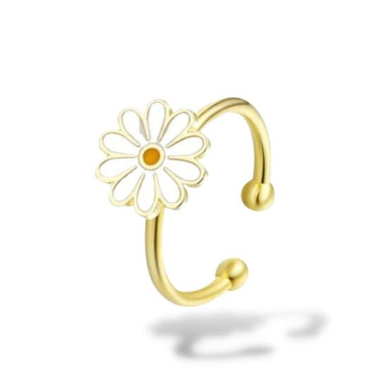 Bague anti-stress Marguerite, bague ajustable à fleur blanche