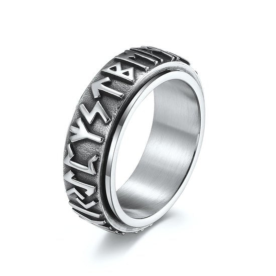 Bague anti-stress Rune, anneau tournant à signes en relief