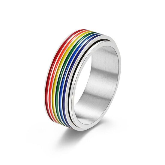Bague anti-stress Spectre, anneau tournant aux lignes arc-en-ciel