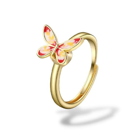 Bague anti-stress Papillon, bague ajustable à papillon coloré