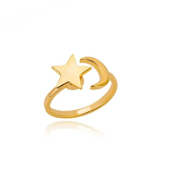 Bague anti-stress Éclipse, bague ajustable étoile et lune